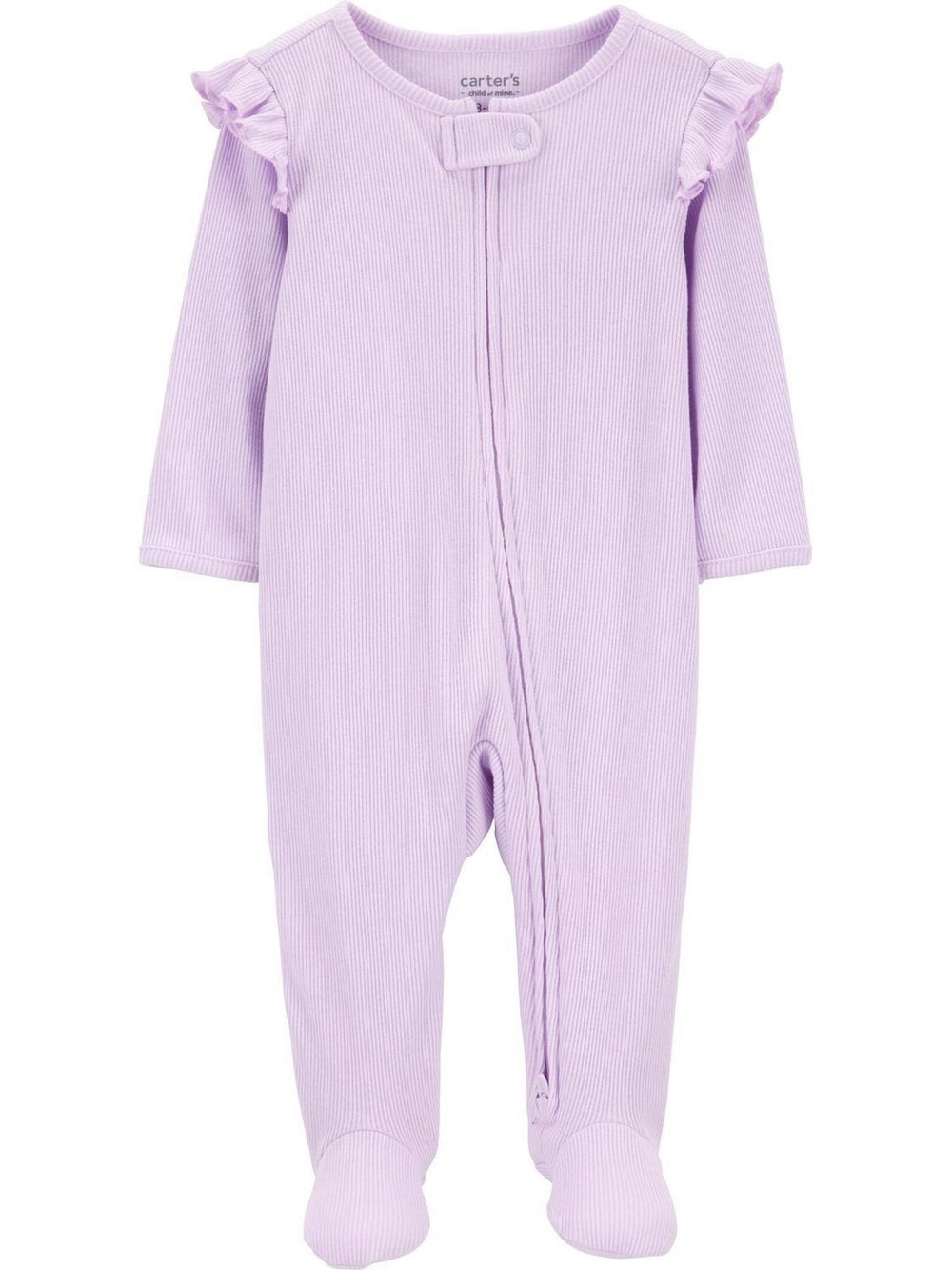 🔥 Bundle • 2/12 🔥Carter's Lavender Ribbed Ruffle-Shoulder Footed One-Piece - Picture 1 of 3